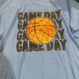 Blue Game Day T-Shirt with Orange Basketball Design